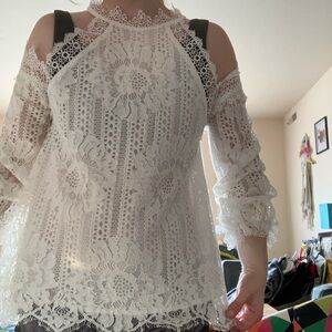 Sugarlips Ivory Lace Detail off the shoulder Top
